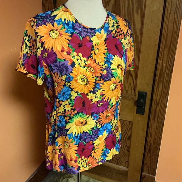 Vintage Anne Klein II Silk Floral Blouse | Bold Sunflower Print Top - Picture 7 of 10
